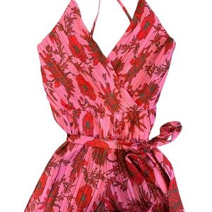 Beyond Words Pink Floral Jumpsuit Wide Leg Tie Waist Sleeveless Boho Romper M